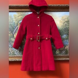 Rothschild Girl’s Wool Blend Hooded Red Overcoat Size 6X